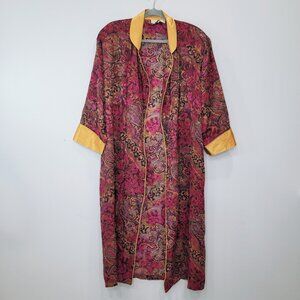 Victoria's Secret Robe Gold Tag Sheer Maroon Paisley Gold Cover-Up One Size O/S
